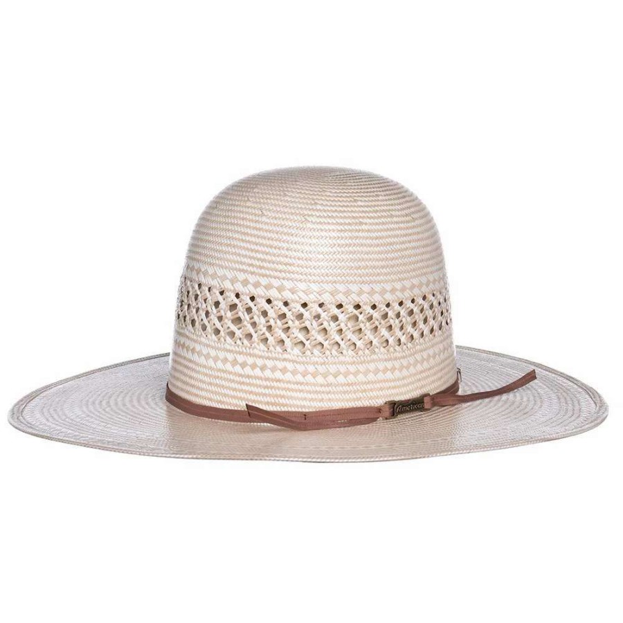 Straw Cowboy Hats * | American Hats Ivory And Tan 7700 4In. Brim Open Straw Cowboy Hat