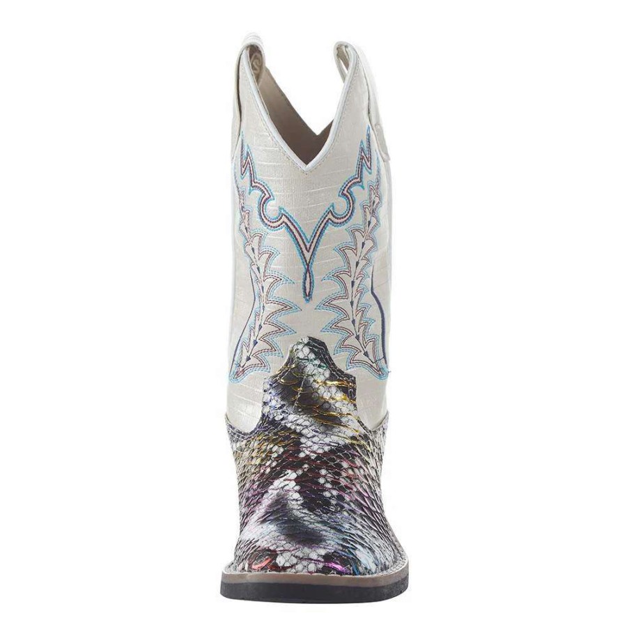 Boots * | Old West Children'S Multi Colored Snake Print Cream Shaft Boot