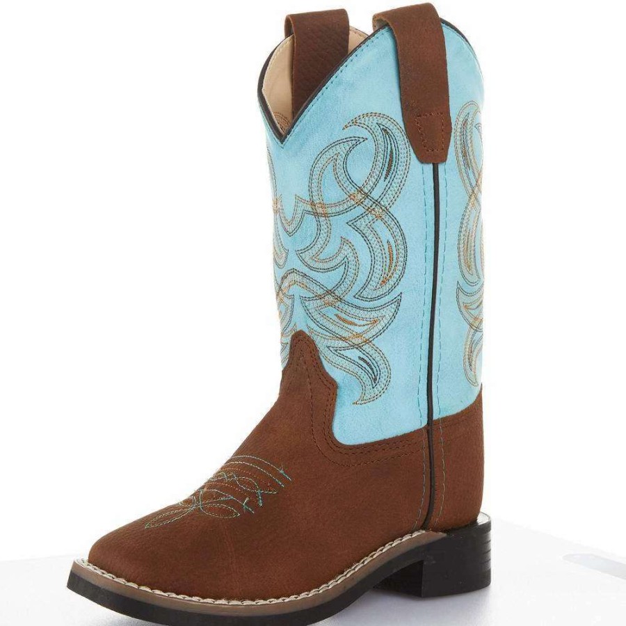 Boots * | Old West Children'S Brown Foot Teal Top Cowboy Boot