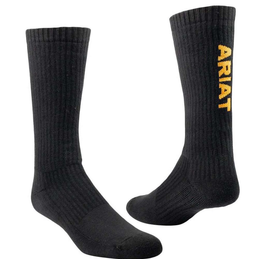 Boots * | Nestery Hoisery Men'S Ariat Black Cotton 3 Pk Mid Calf Socks