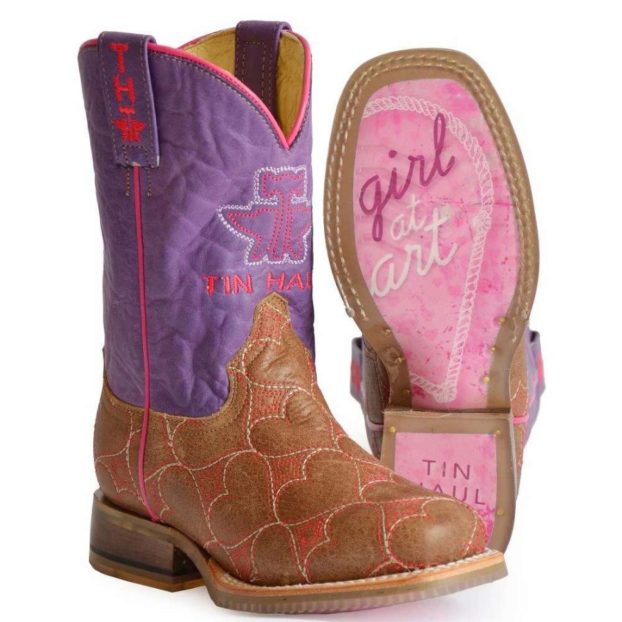 Boots * | Tin Haul Youth Lotta Heart With Cowgirl Heart Sole Boot