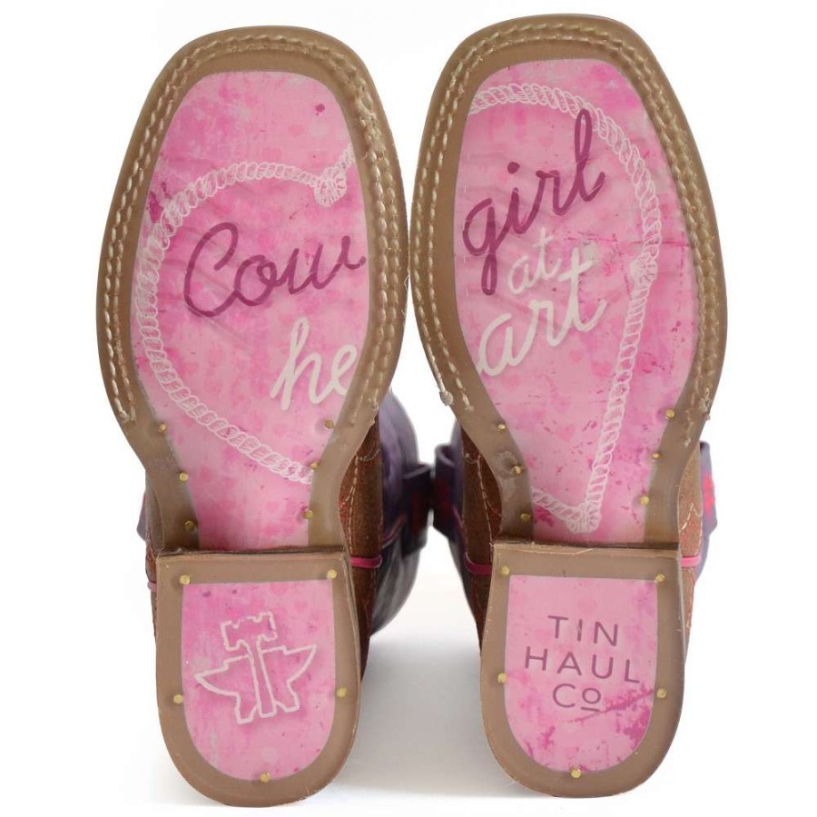 Boots * | Tin Haul Youth Lotta Heart With Cowgirl Heart Sole Boot