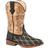 Boots * | Roper Footwear Kids Black Vamp Tan Shaft Cross Cut Embroidered Boot