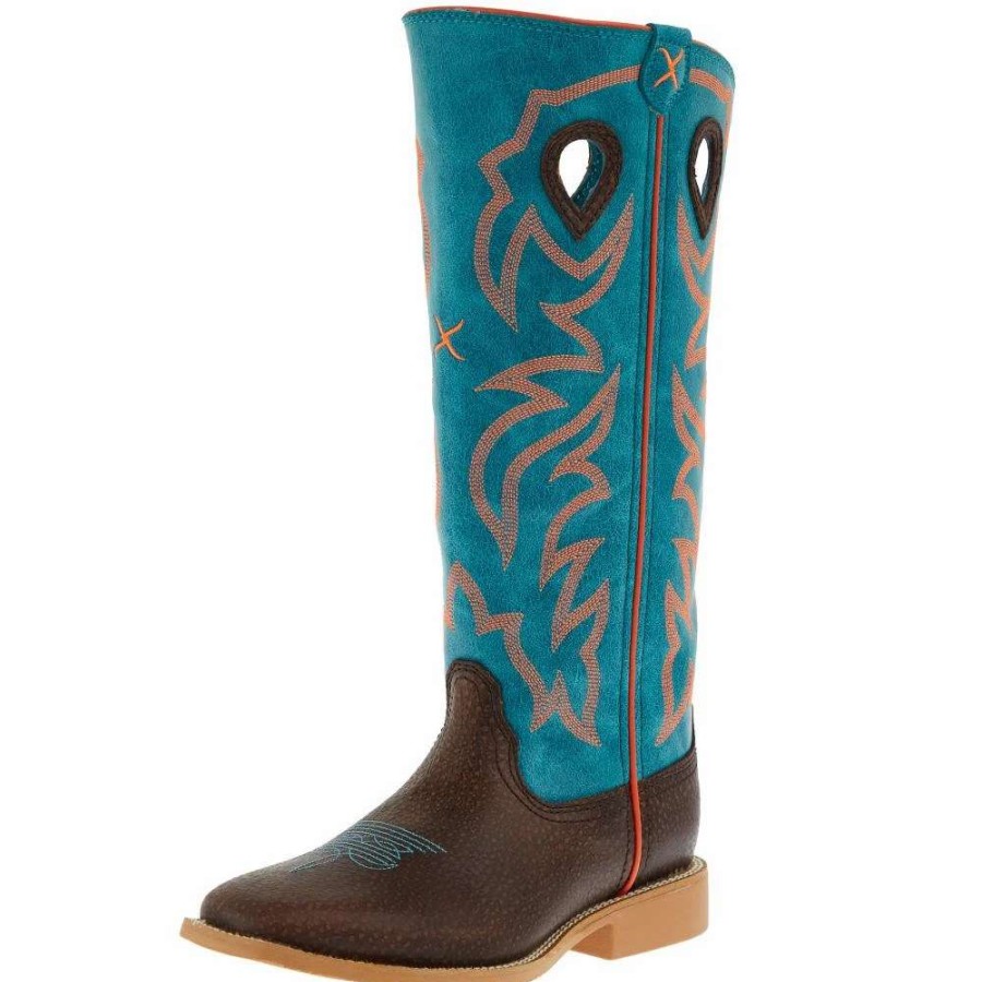 Boots * | Twisted X Youth Dark Chocolate And Electric Turquoise Buckaroo Boot