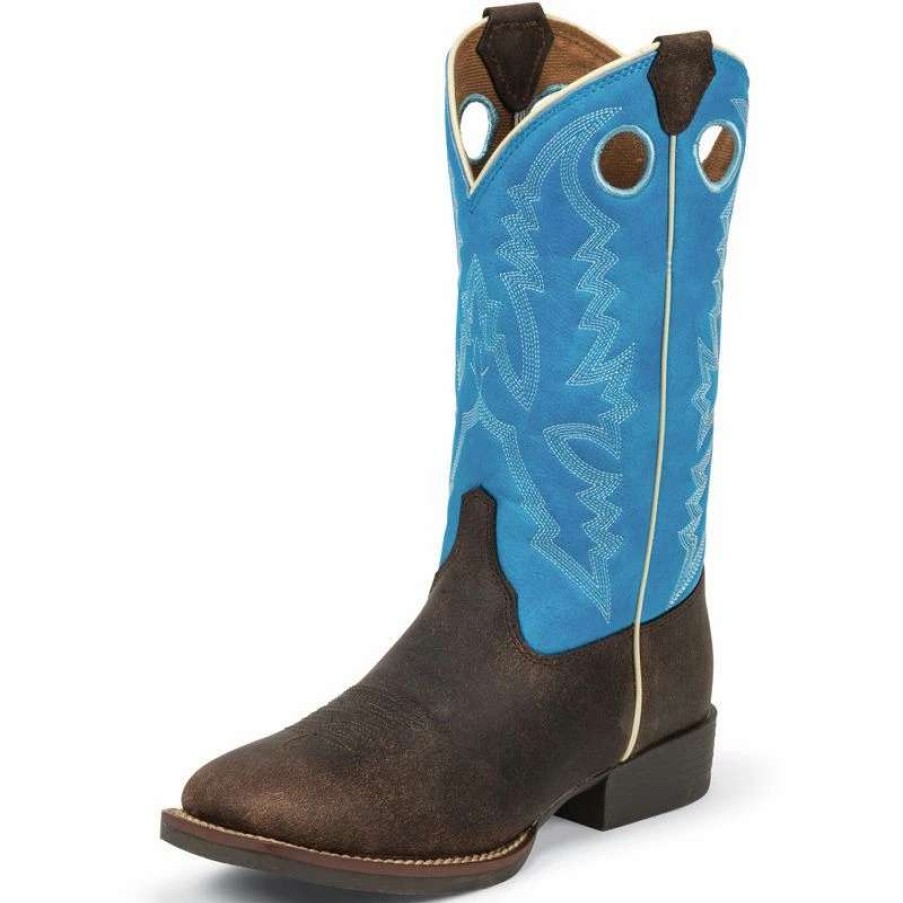 Boots * | Justin Boot Company Youth Chocolate Brown Buffalo Cowboy Boot