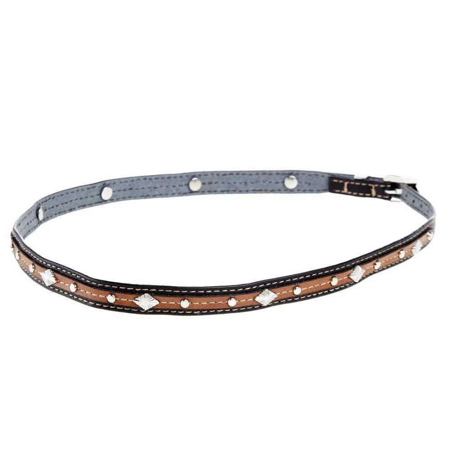 Hat Care & Accessories * | Rodeo King Black And Brown Hat Band With Diamond Conchos