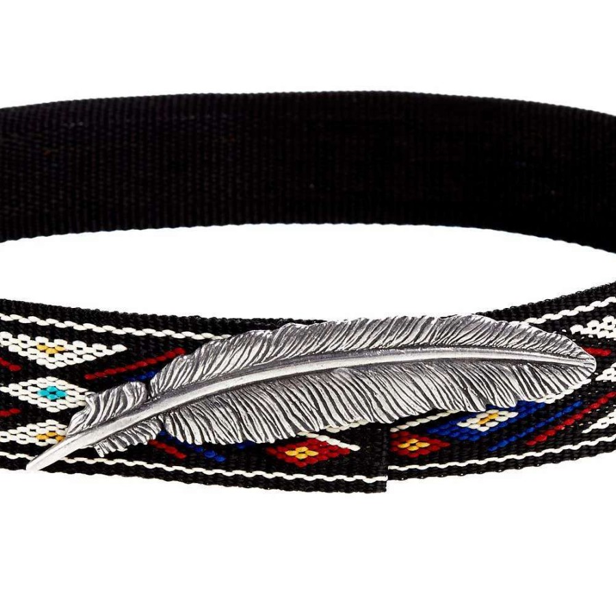 Hat Care & Accessories * | Rodeo King Black Woven Hat Band With Silver Feather Concho