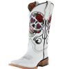 Boots * | Circle G Kids White Sugar Skull Square Toe Cowboy Boot