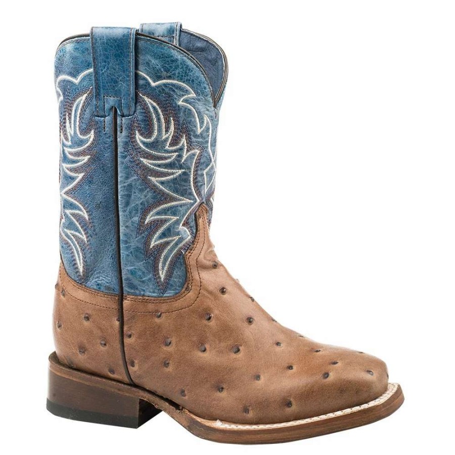 Boots * | Roper Footwear Youth Buddy Tan Faux Ostrich Blue Marbled 8In. Shaft