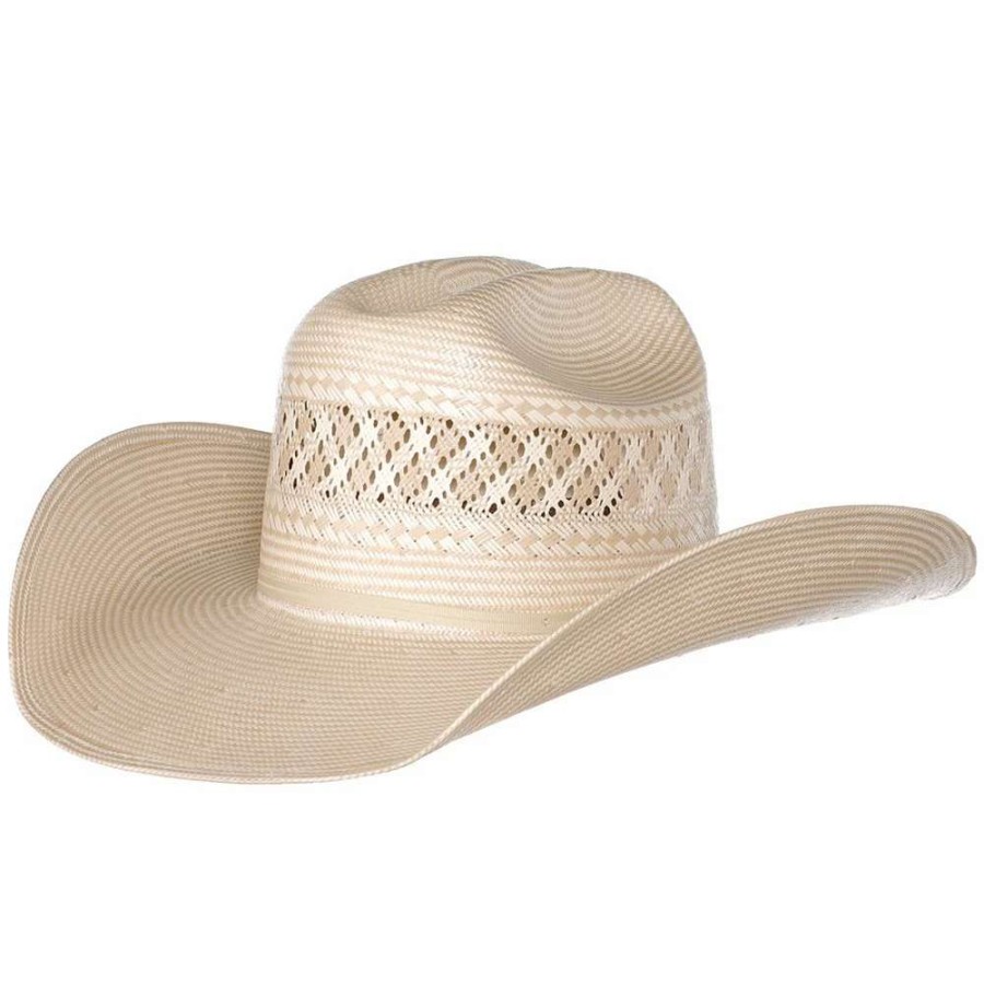 Straw Cowboy Hats * | American Hats Two Tone Vented Ivory And Tan Rancher Crease Straw Hat