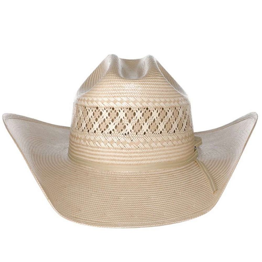 Straw Cowboy Hats * | American Hats Two Tone Vented Ivory And Tan Rancher Crease Straw Hat