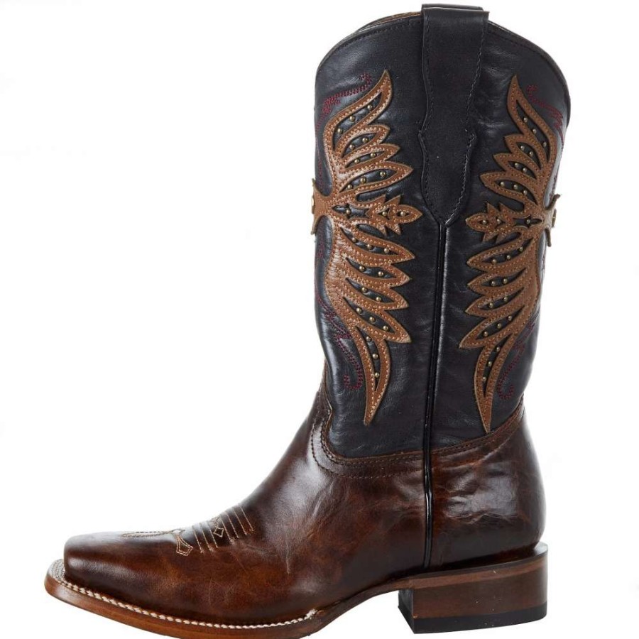 Boots * | Circle G Kids Brown With Overlay Top Square Toe Cowboy Boot