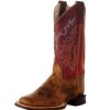 Boots * | Old West Youth Burnt Brown Red Shaft Square Toe Cowboy Boot