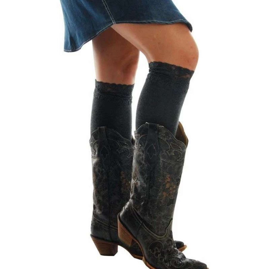 Boots * | Blazin' Roxx Women'S Blazin Roxx Grey Lace Top Boot Socks