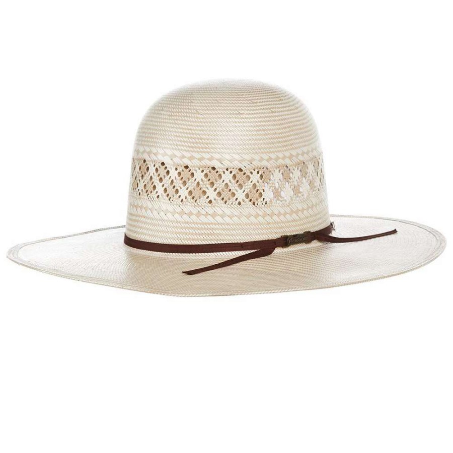 Straw Cowboy Hats * | American Hats Ahc 1011 Two Tone Vented Tan And Ivory 4 1/4In. Brim Round Oval Open Crown Cowboy Hat