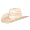 Straw Cowboy Hats * | American Hats Solid Ivory And Tan Line Vent 4 1/4` Brim Champagne Band Straw Hat