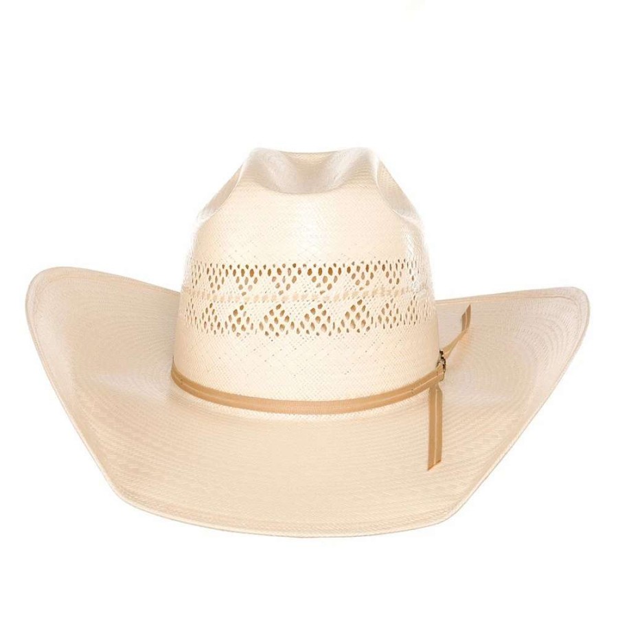 Straw Cowboy Hats * | American Hats Solid Ivory And Tan Line Vent 4 1/4` Brim Champagne Band Straw Hat