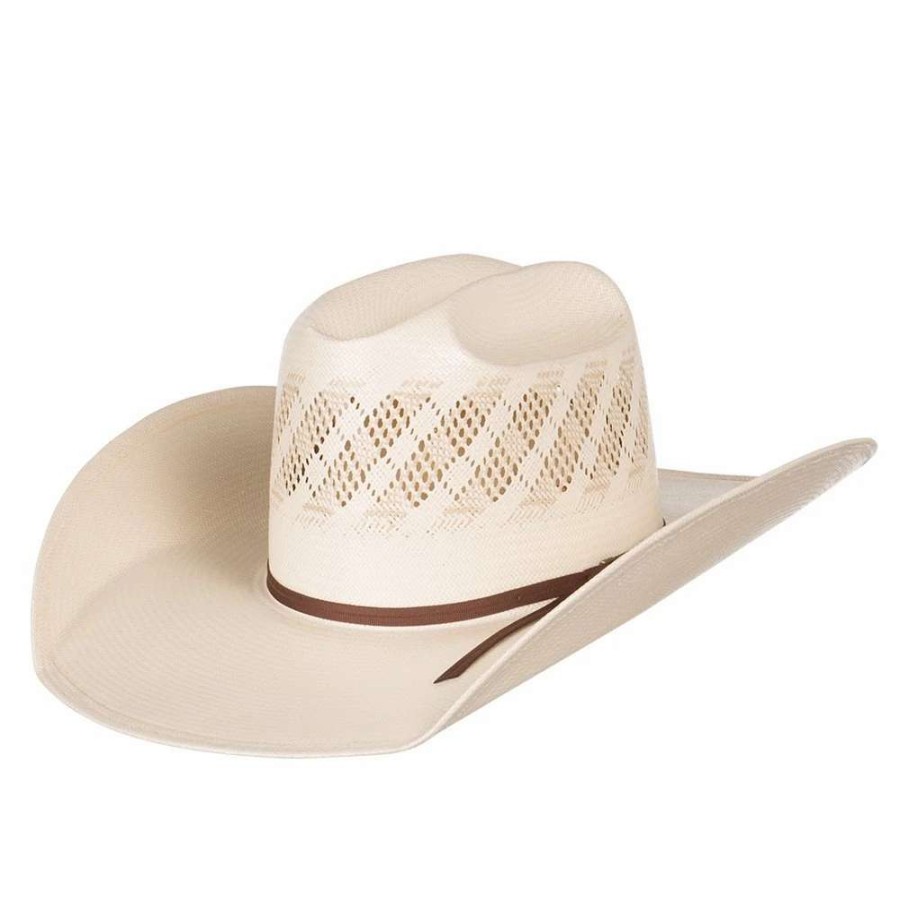 Straw Cowboy Hats * | American Hats Ivory And Tan Wide Vent 4 1/4In. Brim Round Oval Straw Cowboy Hat