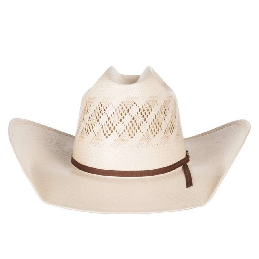 Straw Cowboy Hats * | American Hats Ivory And Tan Wide Vent 4 1/4In. Brim Round Oval Straw Cowboy Hat