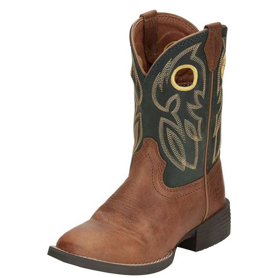 Boots * | Justin Boots Youth Bowline Junior Whiskey Brown Kids Cowboy Boots