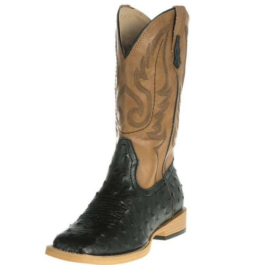 Boots * | Roper Youth Black Ostrich Print Cowboy Boots