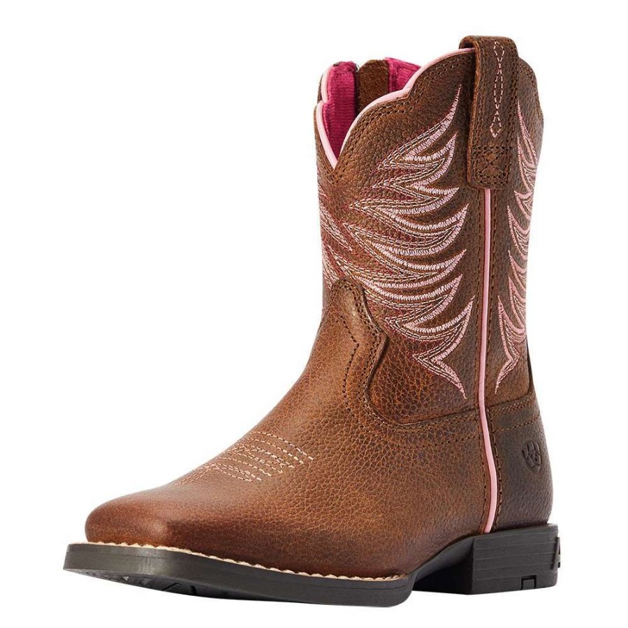 Boots * | Ariat Kids Rowdy Brown Firecatcher Cowboy Boot