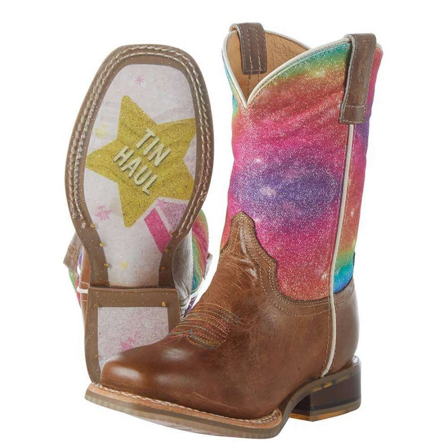 Boots * | Tin Haul Footwear Kids Rainbow Sparkles Cowgirl Boot