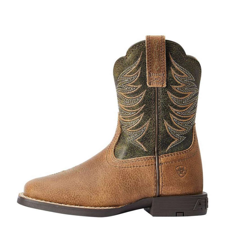 Boots * | Ariat Kids Distressed Brown Alfalfa Firecatcher Cowboy Boot