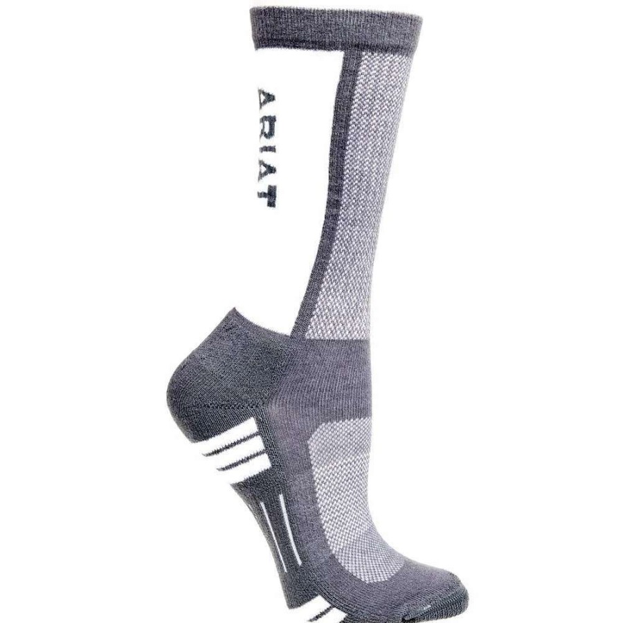 Boots * | Nestery Hoisery Unisex Ariat Venttex Grey 2Pk Mid Calf Performance Socks