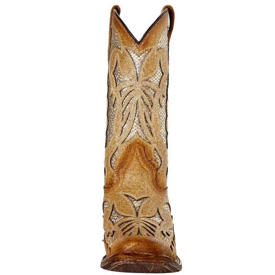 Boots * | Corral Kids Tan Sparkle Inlay Square Toe Cowgirl Boot