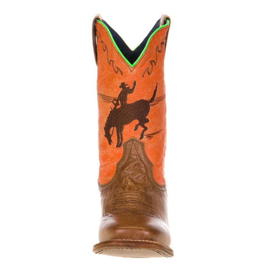 Boots * | Roper Footwear Youth Horsey Tan 8In. Orange Bucking Bronc