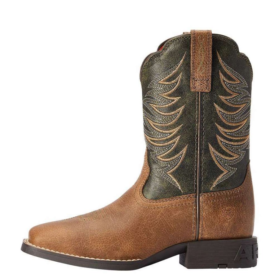 Boots * | Ariat Youth Distressed Brown Alfalfa Firecatcher Cowboy Boot