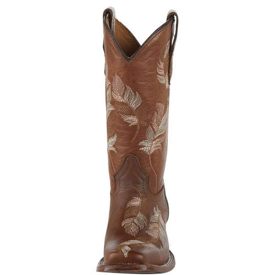 Boots * | Corral Kids Tan And Pink Embroidered Feather Square Toe Cowgirl Boot