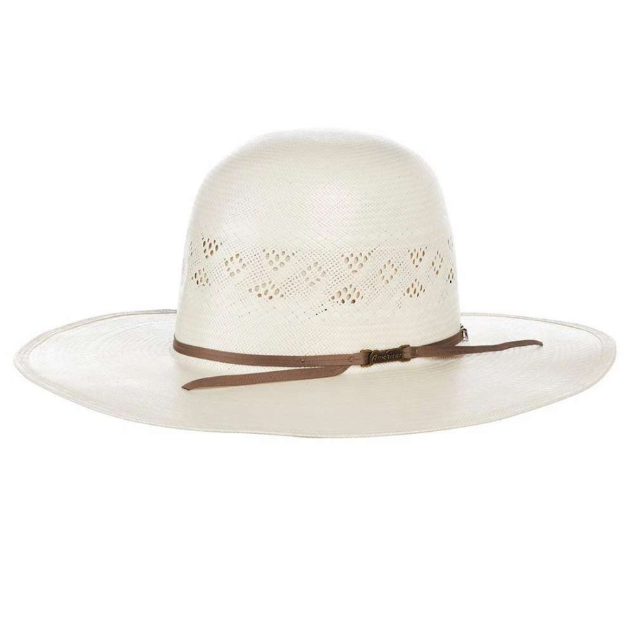 Straw Cowboy Hats * | American Hats Ahc 8500 Fancy Vent Solid Weave Ivory 4 1/4In. Brim Round Oval Open Crown Cowboy Hat