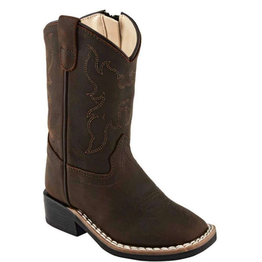 Boots * | Old West Toddler Brown On Brown Square Toe Cowboy Boot