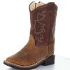 Boots * | Old West Toddler'S Burnt Red Waxy Top And Brown Bull Hide Foot Boot