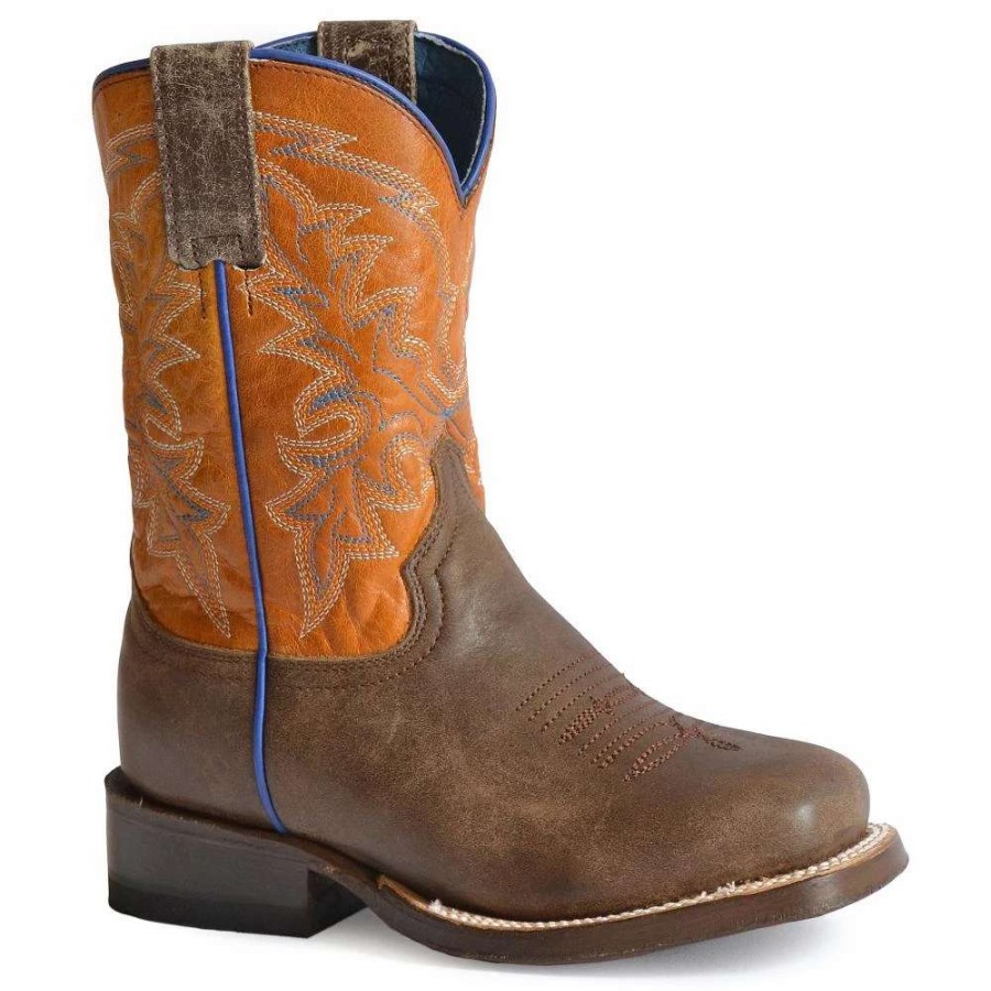 Boots * | Roper Kids Colt Brown Leather Vamp And Orange Leather Shaft Boot