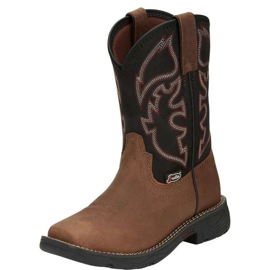 Boots * | Justin Boots Youth Rush Junior Wide Square Toe Western Boot