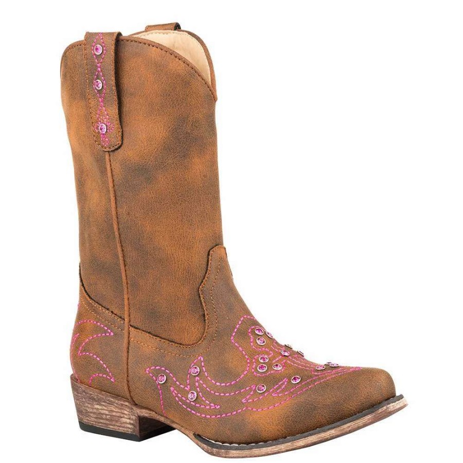 Boots * | Roper Girls Brown Sparkles 9` Western Boot