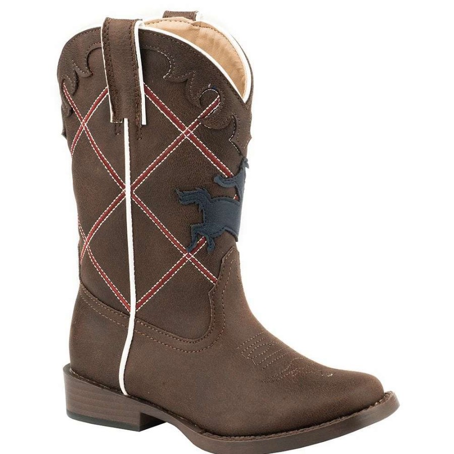 Boots * | Roper Footwear Kids Brown Upper With Horse Overlay Cowboy Boot