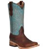 Boots * | Circle G Kids Brown And Turquoise Top Square Toe Boot