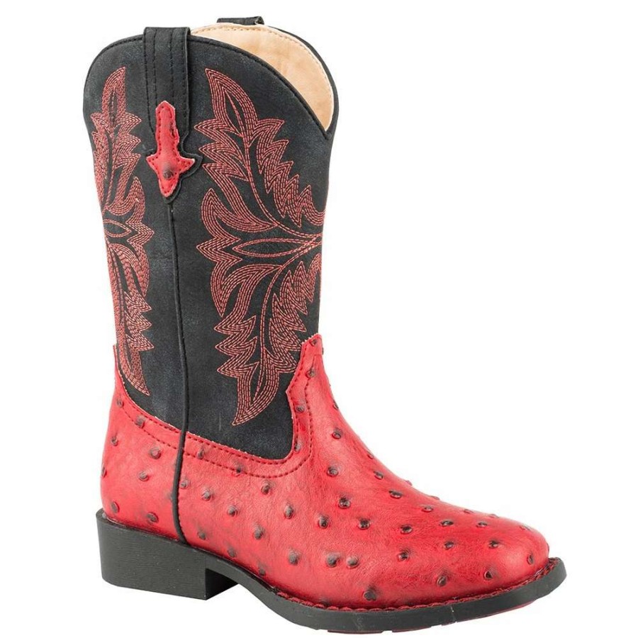 Boots * | Roper Footwear Kids Red Embossed Ostrich Print Cowboy Boot