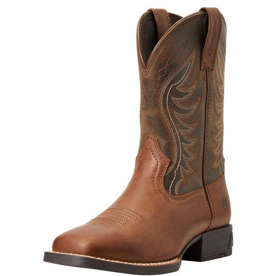 Boots * | Ariat Childrens Brown Amos Square Toe Western Boot