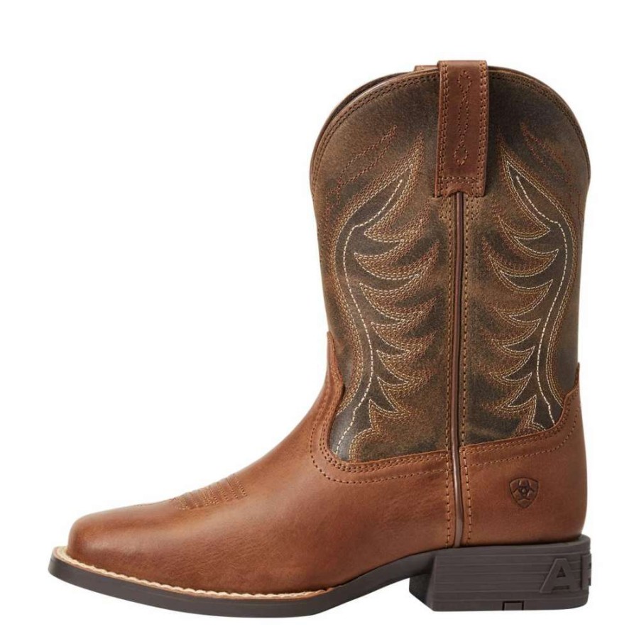 Boots * | Ariat Childrens Brown Amos Square Toe Western Boot