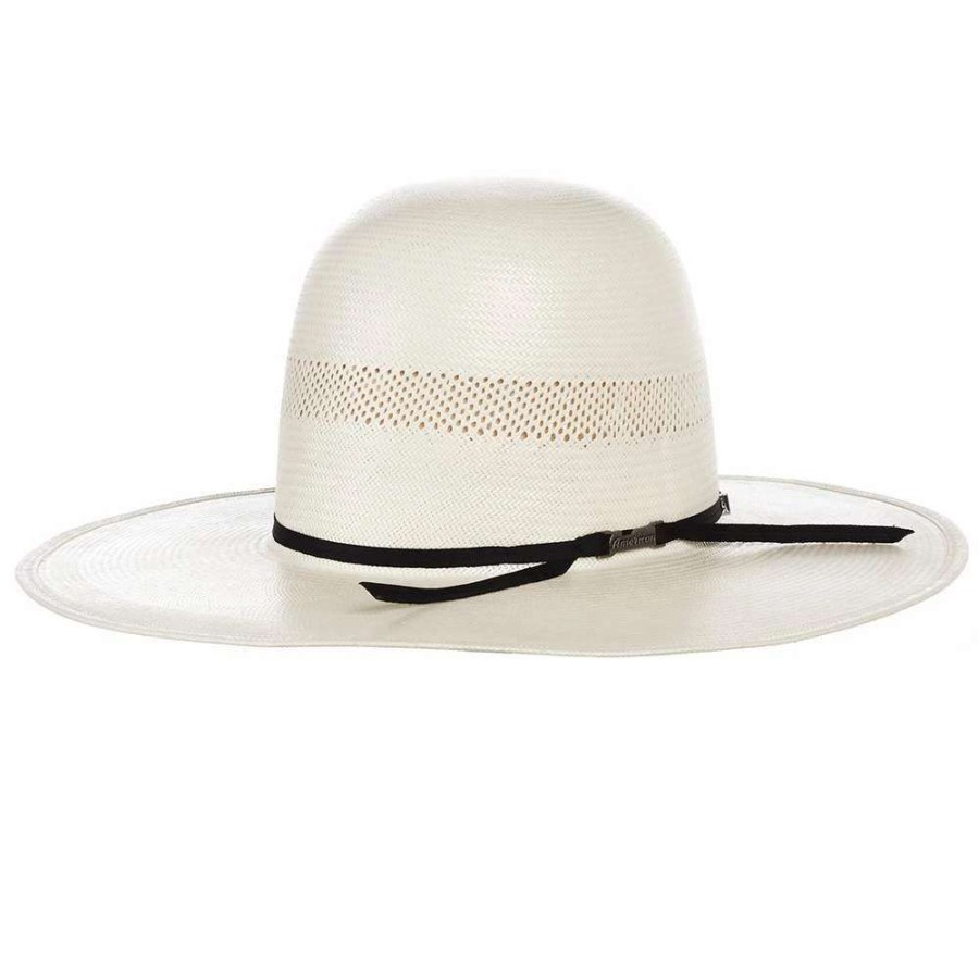 Straw Cowboy Hats * | American Hats Ahc 7104 Solid Weave Fancy Vent Ivory 4 1/4In. Brim Round Oval Open Crown Cowboy Hat