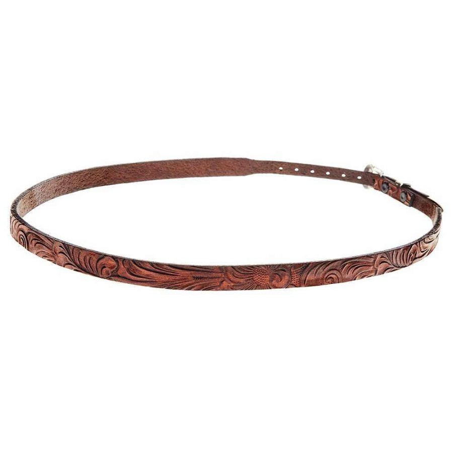 Hat Care & Accessories * | Mf Western Products Mf Brown 3/8In Tooled Hat Band Brown