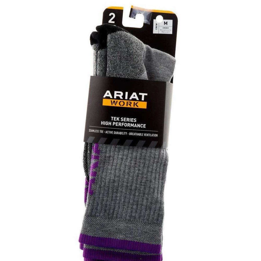 Boots * | Nestery Hoisery Ladies Ariatek Grey High Performance 2Pk Crew Socks