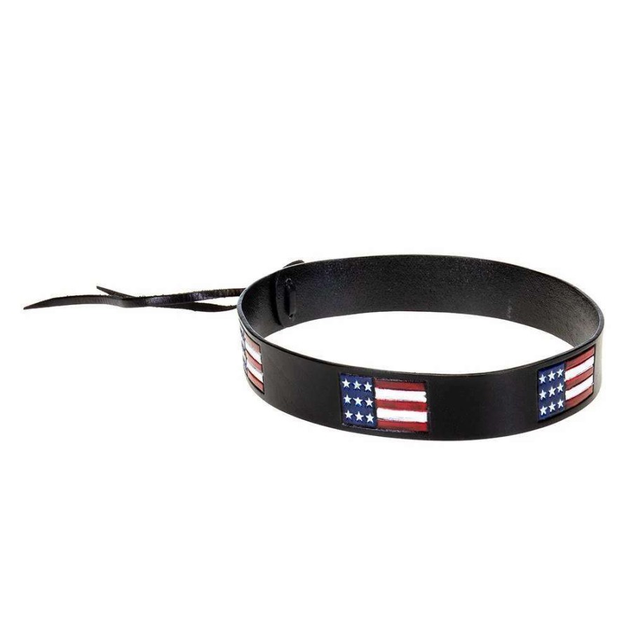 Hat Care & Accessories * | Austin Accent, Inc. Austin Accent Inc. Black Leather American Flag Hat Band